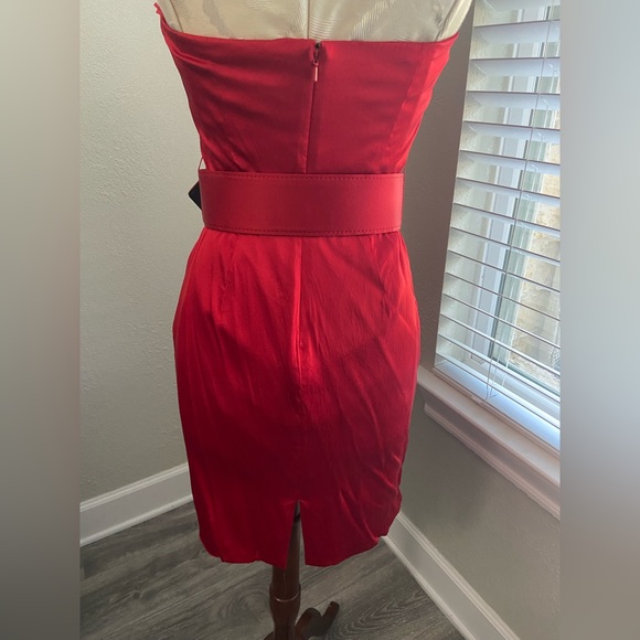 Express Red Silk Strapless Mini Dress with Belt, Size 4 Cocktail Homecoming - Picture 12 of 13